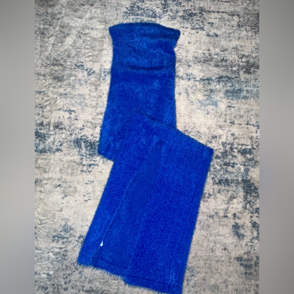 White fox fuzzy blue dress